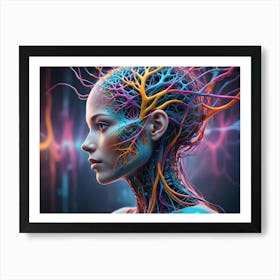 Woman S Profile With Colorful Tree Branches And Veins Art Print