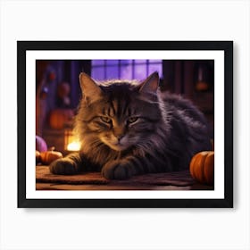 Cat With Pumpkins Art Print