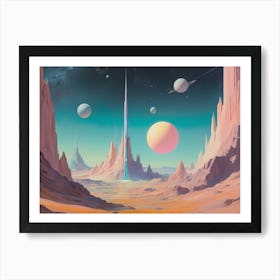 Space Landscape vintage retro sci-fi art Art Print