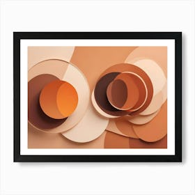 A 3d Design Featuring Various Shades Of Brown And Beige, With Overlapping Circles And Shapes That Create Depth And Dimension Art Print