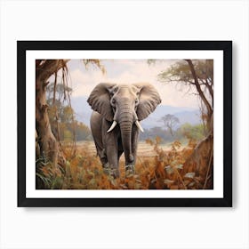 African Elephant Browsing In Africa Painting 2 Art Print