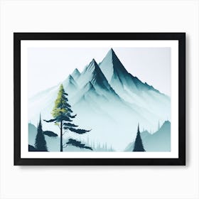 Mountain And Forest In Minimalist Watercolor Horizontal Composition 141 Art Print