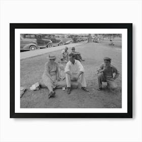 Farm People Sitting On Automobile Cushion In Square, Tahlequah, Oklahoma By Russell Lee Art Print