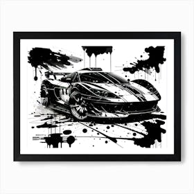 Black And White Sports Car Art Print