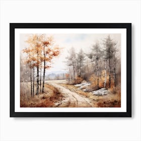 A Painting Of Country Road Through Woods In Autumn 73 Art Print