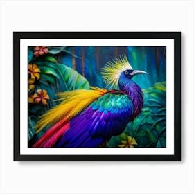 Tropical Bird Plumage Exhibiting A Gradient Of Blue Yellow Red Purple Pink Green Vibrant Hues Art Print