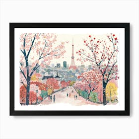 Tokyo Cherry Blossom Landscape Watercolour Art Print