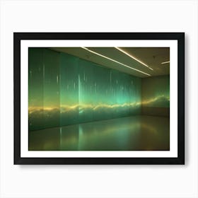 An Empty Room With A Wall Covered In A Green Screen Displaying A Colorful, Abstract Image Of A Starry Sky Art Print