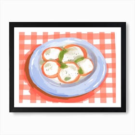 A Plate Of Caprese Salad, Top View Food Illustration, Landscape 1 Art Print