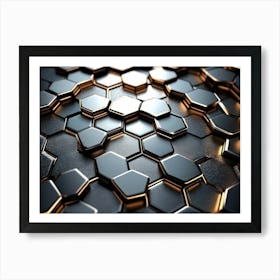 3d Art Background, Metal High Quality Hexagon Rendering Design Honeycomb 2 Art Print