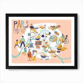 Paris Food Map Illustration Poster