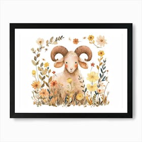 Little Floral Ram 4 Art Print