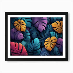 Pattern with Colorful Tropical Leaves Art Print