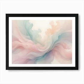 Abstract, Flowing, Watercolor Like Design With Blended Hues Of Pink, Teal, Blue, And Yellow Creating A Swirling, Organic Shape Art Print