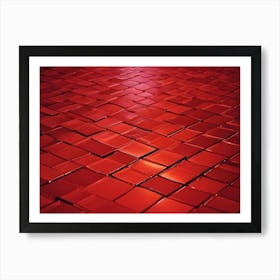 Abstract Image Of A Repeating Pattern Of Red, Glossy, Square Tiles, Creating A Geometric And Modern Design Art Print