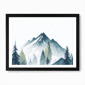 Mountain And Forest In Minimalist Watercolor Horizontal Composition 151 Art Print