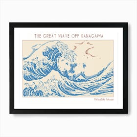 Line Art Minimalist – The Great Wave Off Kanagawa – Katsushika Hokusai – Classic Painting 1 Art Print