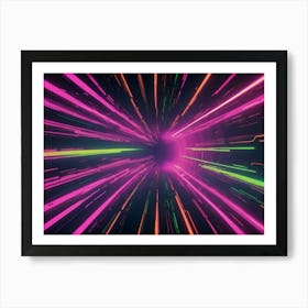 Abstract Image Of A Tunnel Of Glowing Pink And Green Lines, Creating A Sense Of Speed And Motion Art Print