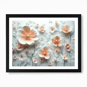 3d Flowers On A White Background Art Print