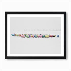 Colorful Sheep In The Snow Art Print