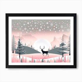 Christmas Tree And Deer, Rein deer, Christmas Tree art, Christmas Tree, Christmas vector art, Vector Art, Christmas art, Christmas, pink and white 3 Art Print
