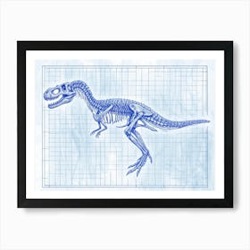 Deinonychus Skeleton Hand Drawn Blueprint 3 Art Print