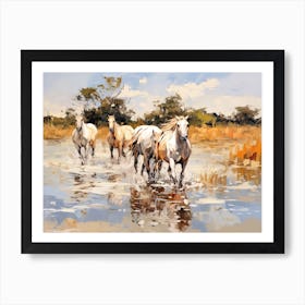 Horses Painting In Okavango Delta, Botswana, Landscape 3 Art Print