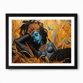 Blue Woman In The Grass Art Print