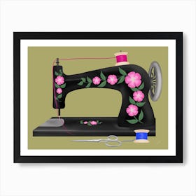 Vintage Floral Sewing Machine Art Print