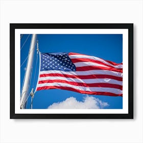 An American Flag Mid Billow Red And White Stripes Gleaming In The Wind Blue Star Field Sailing Ag Art Print