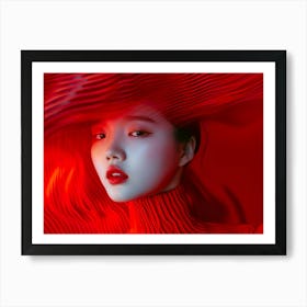 Korean Girl In Red Art Print