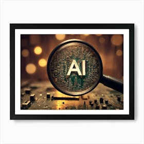 A Magnifying Glass Focuses On The Letters Ai On A Circuit Board Art Print