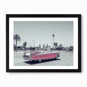 Vintage America Retro Pink Car Art Print