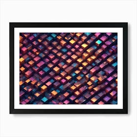 Abstract Background With A Grid Of Colorful, Metallic Cubes, Creating A Sense Of Depth, Texture, And Geometry Art Print