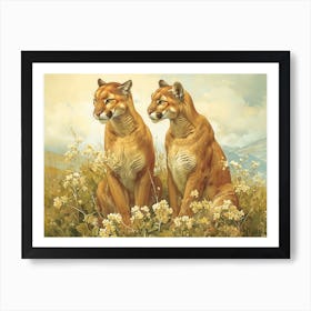 Floral Animal Illustration Puma 4 Art Print