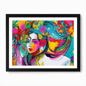 Woman With Flowers Art Print