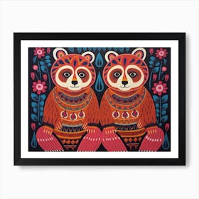 Red Panda 1 Folk Style Animal Illustration Art Print