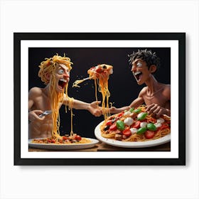 Two Men Eating Spaghetti 1 Art Print