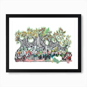 Tree And Cups Of Coffee Art Print