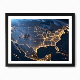 Satellite View Of North America At Night, Illuminated By City Lights Art Print