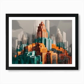 Spectacular Urban Cityscape Skyscraper Abstract Art Watercolor Painting Art Print