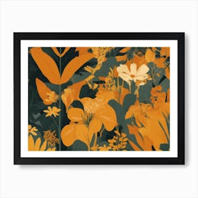 Orange Flowers in the jungle Art Print