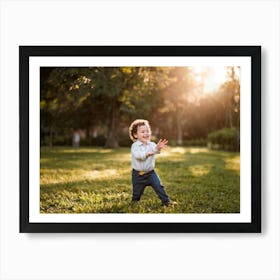 Candid Photo Capturing Childhood Joy Young Child Laughing Amidst A Backdrop Of Dappled Sunlight Fil (1) Art Print