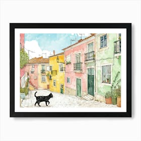 Lisbon, Portugal   Cat In Street Art Watercolour Painting 4 Poster