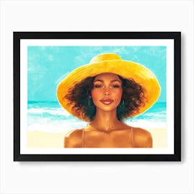 Illustration of an African American woman at the beach 30 Art Print