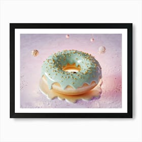 Captivating 3d Illustration Captures A Levitating Porcelain Donut Donning Shimmering Gold Sprinkles Art Print