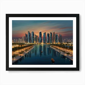 Dubai Skyline At Dusk Art Art Print