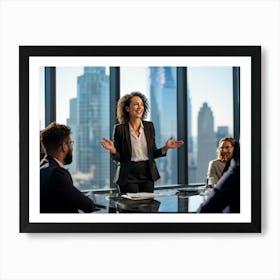 Businesswoman In Mid Presentation Audience Engaged In Active Listening Around Her Vibrant Smiles A 2 1 Art Print