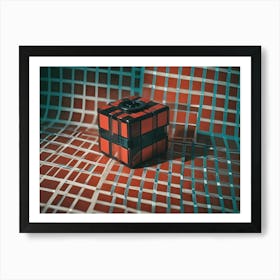 Abstract Image Of A Red And Black Cube With A Textured Surface Art Print