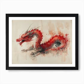 Calligraphic Wonders: Red Dragon Art Print